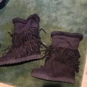 Madden girl black fringe wedge boots